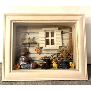 Vintage 3-D Bear In the Rain Shadow Box  Adorable  #3337